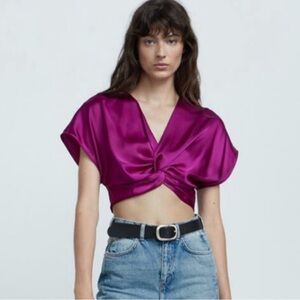 Zara purple, front tie crop top